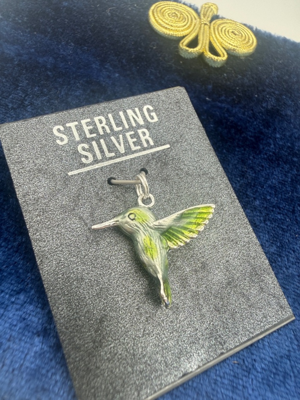 VTG Sterling Silver green Hummingbird necklace bracelet Charm Pendant new